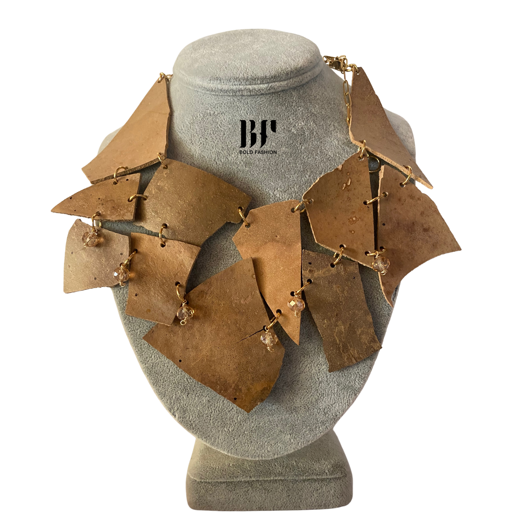 Natural calabash statement necklace with crystals